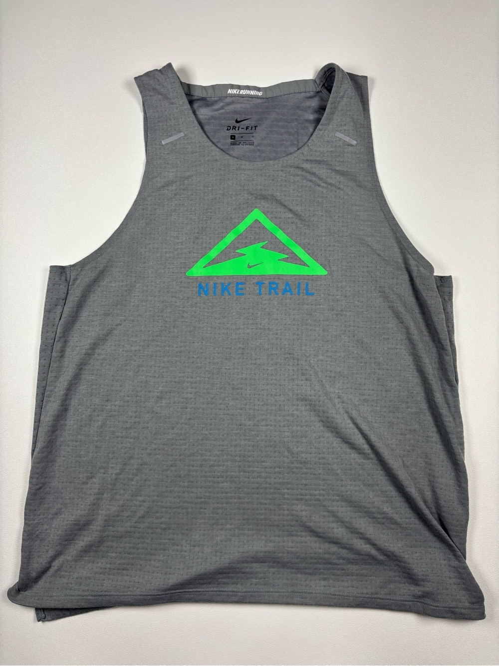 Nike Men’s Gray Trail Tank with Neon Green and Blue Logo